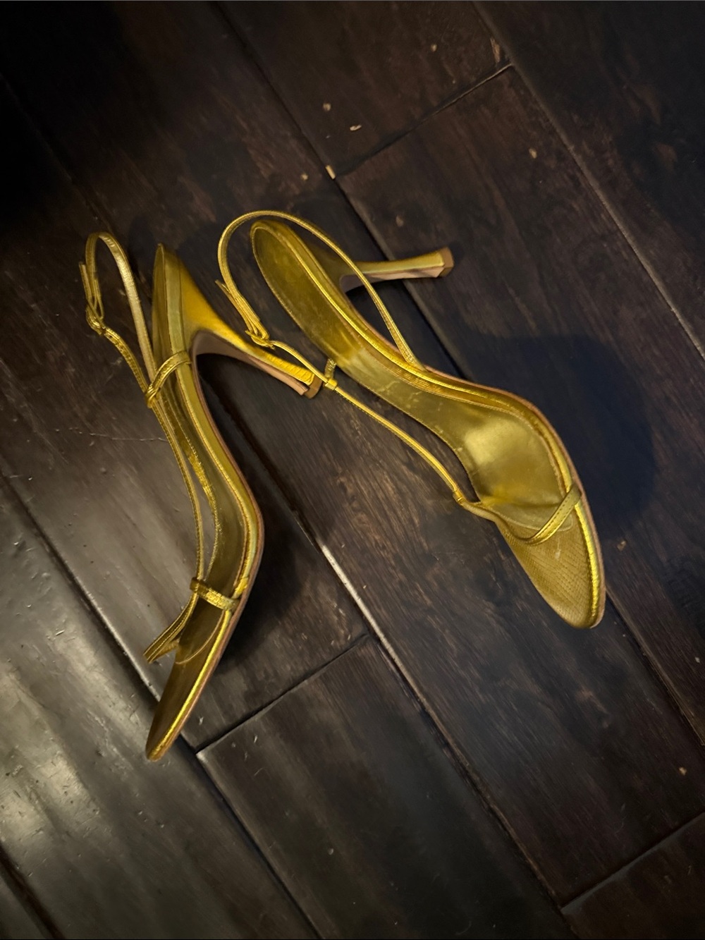 BCBGMAXAZRIA Gold Slingback Stiletto Sandals - Women's Evening Shoes, 391/2 EUC. - Picture 6 of 11